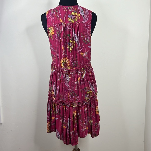 FREE PEOPLE Red Floral Hummingbird Print Ruffle Tiered Tunic Tank S - Picture 7 of 10